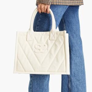 NWT $320 SANDRO Kabash quilted tote bag ecru / white